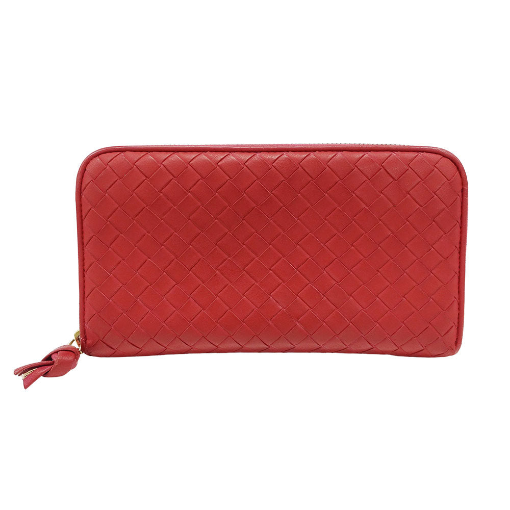 BOTTEGAVENETA ボッテガ・ヴェネタ 長財布 イントレチャート レッド レザー レディース 【中古】