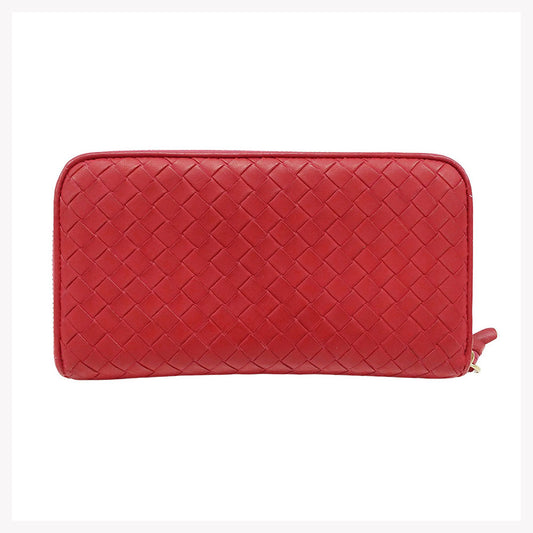 BOTTEGAVENETA ボッテガ・ヴェネタ 長財布 イントレチャート レッド レザー レディース 【中古】
