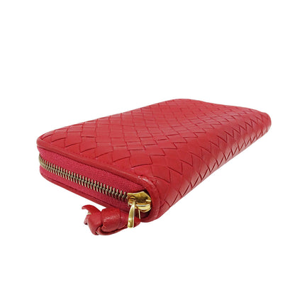 BOTTEGAVENETA ボッテガ・ヴェネタ 長財布 イントレチャート レッド レザー レディース 【中古】
