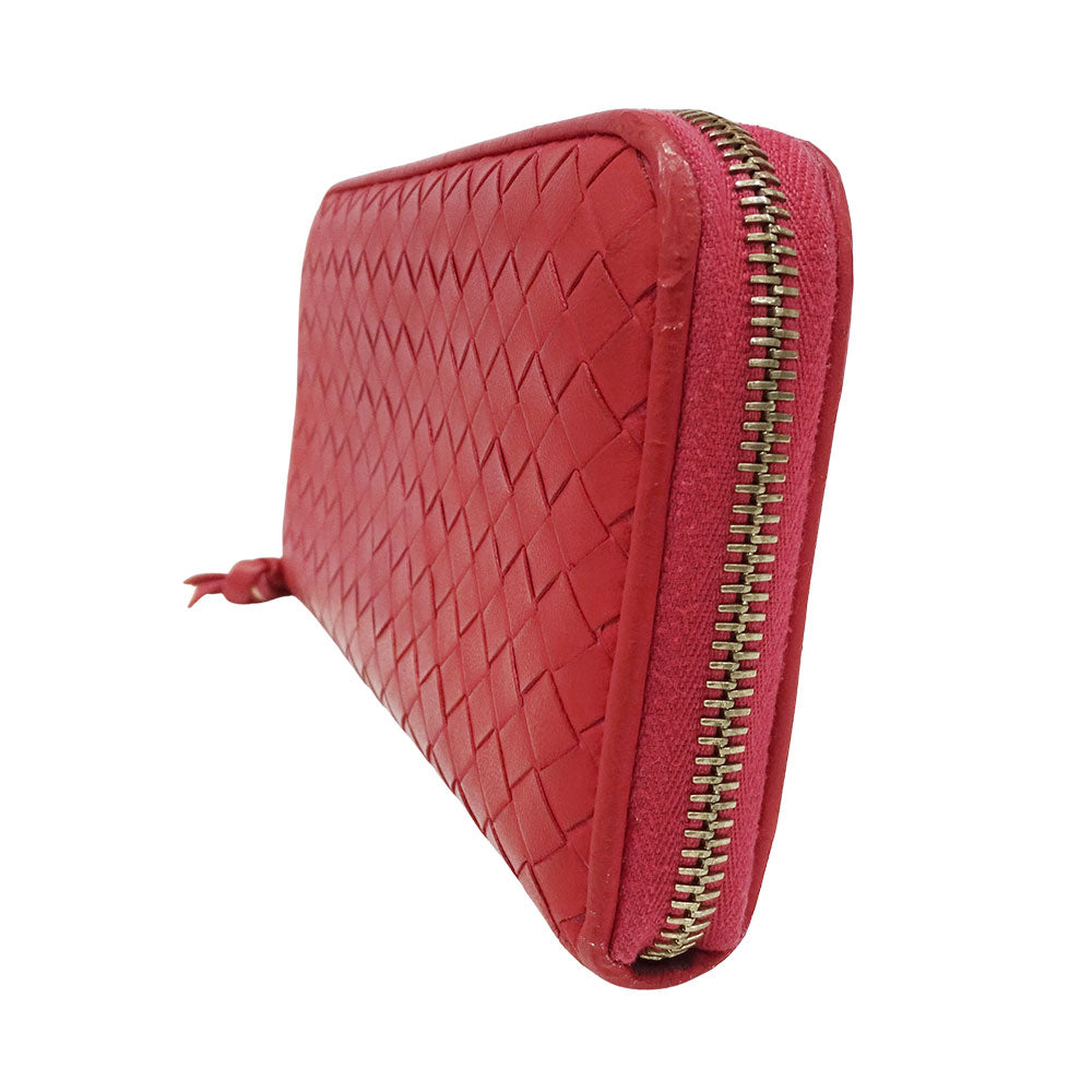 BOTTEGAVENETA ボッテガ・ヴェネタ 長財布 イントレチャート レッド レザー レディース 【中古】