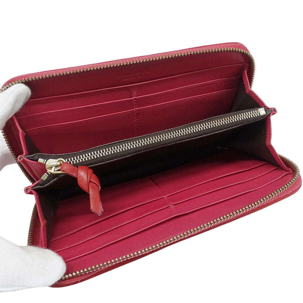 BOTTEGAVENETA ボッテガ・ヴェネタ 長財布 イントレチャート レッド レザー レディース 【中古】
