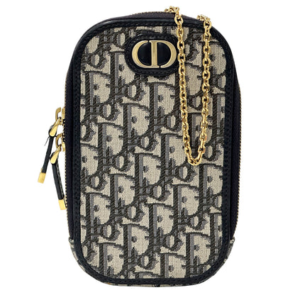 Dior ディオール フォンホルダー ショルダーバッグ モンテーニュ オブリーク ネイビー ベージュ ジャガード レディース 【中古】