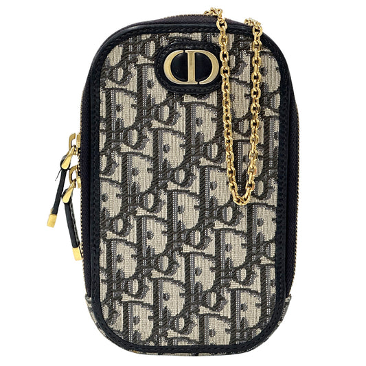 Dior ディオール フォンホルダー ショルダーバッグ モンテーニュ オブリーク ネイビー ベージュ ジャガード レディース 【中古】
