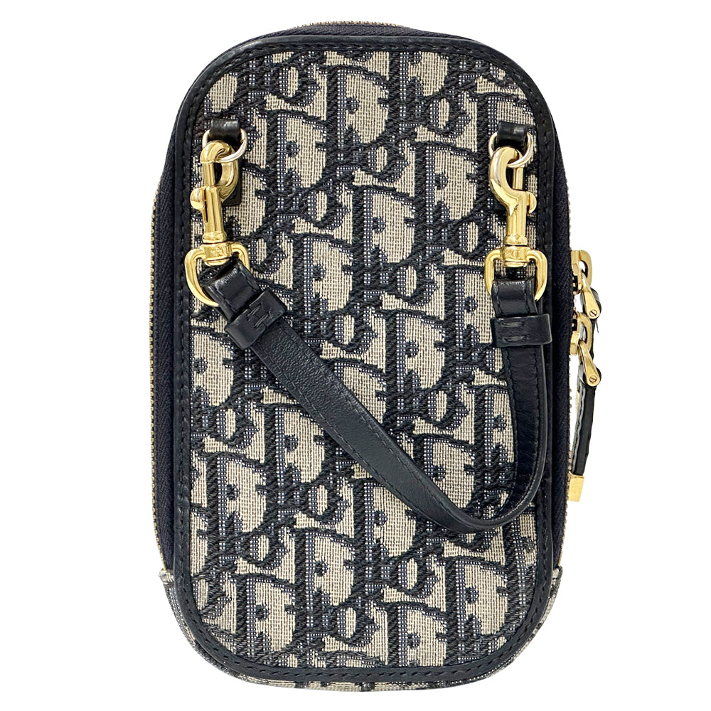 Dior ディオール フォンホルダー ショルダーバッグ モンテーニュ オブリーク ネイビー ベージュ ジャガード レディース 【中古】