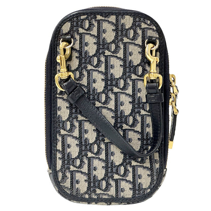 Dior ディオール フォンホルダー ショルダーバッグ モンテーニュ オブリーク ネイビー ベージュ ジャガード レディース 【中古】