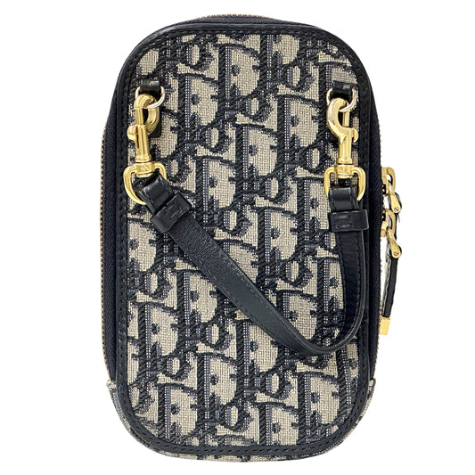 Dior ディオール フォンホルダー ショルダーバッグ モンテーニュ オブリーク ネイビー ベージュ ジャガード レディース 【中古】
