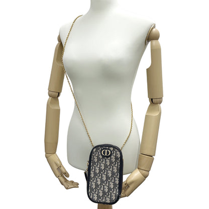 Dior ディオール フォンホルダー ショルダーバッグ モンテーニュ オブリーク ネイビー ベージュ ジャガード レディース 【中古】