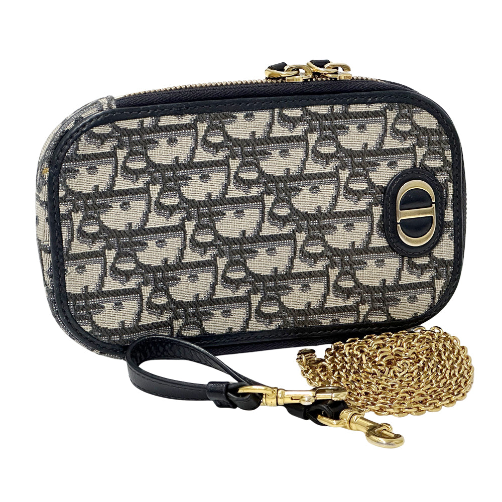 Dior ディオール フォンホルダー ショルダーバッグ モンテーニュ オブリーク ネイビー ベージュ ジャガード レディース 【中古】