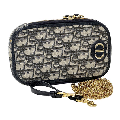 Dior ディオール フォンホルダー ショルダーバッグ モンテーニュ オブリーク ネイビー ベージュ ジャガード レディース 【中古】