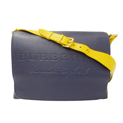 BURBERRY バーバリー ショルダーバッグ ネイビー イエロー レザー レディース メンズ 【中古】