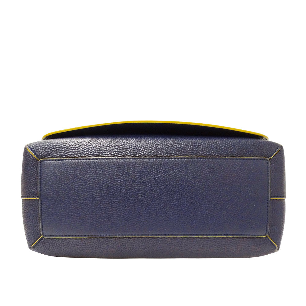 BURBERRY バーバリー ショルダーバッグ ネイビー イエロー レザー レディース メンズ 【中古】