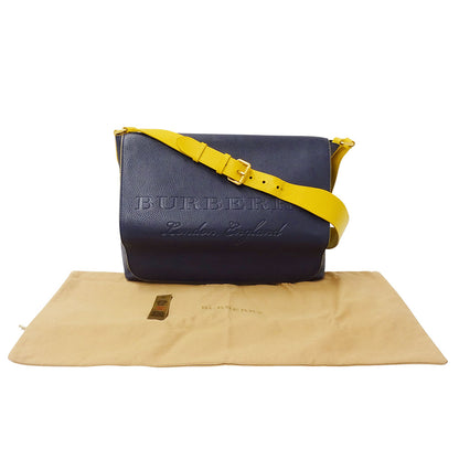 BURBERRY バーバリー ショルダーバッグ ネイビー イエロー レザー レディース メンズ 【中古】