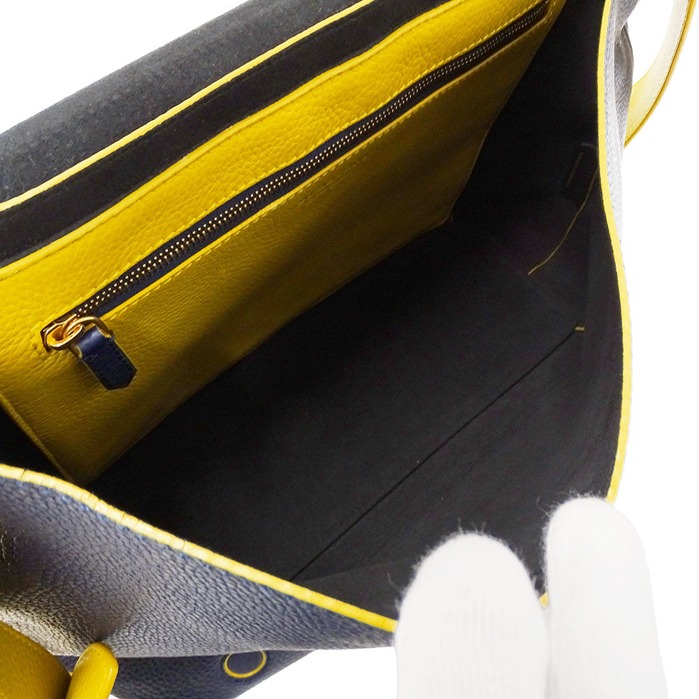 BURBERRY バーバリー ショルダーバッグ ネイビー イエロー レザー レディース メンズ 【中古】