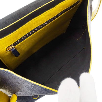 BURBERRY バーバリー ショルダーバッグ ネイビー イエロー レザー レディース メンズ 【中古】