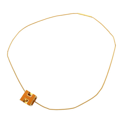 HERMES エルメス カージュドアッシュ Hキューブ ネックレス メタル オレンジ ゴールド レディース 【中古】