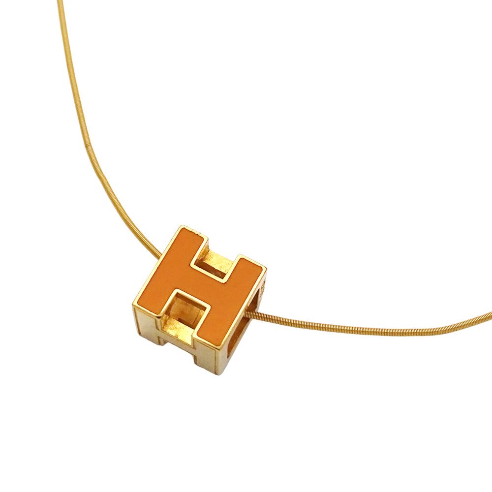 HERMES エルメス カージュドアッシュ Hキューブ ネックレス メタル オレンジ ゴールド レディース 【中古】