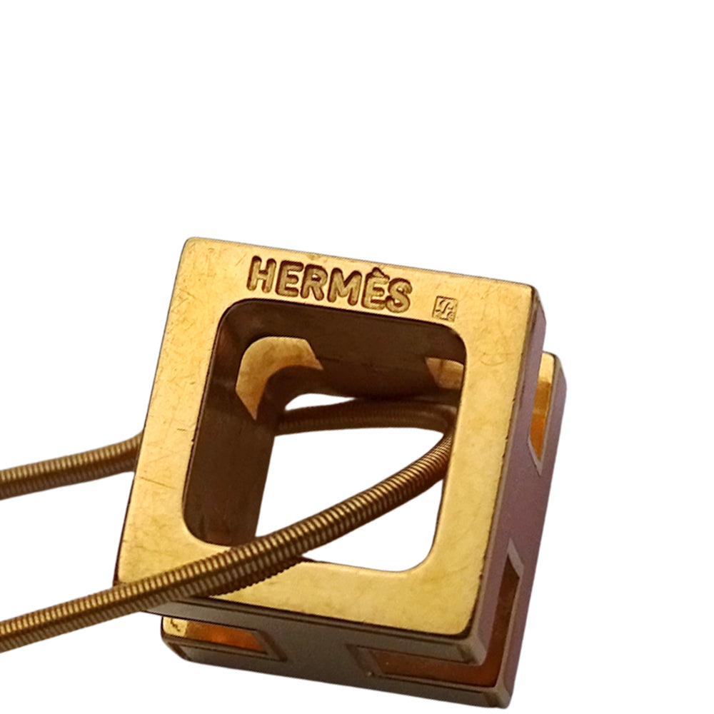 HERMES エルメス カージュドアッシュ Hキューブ ネックレス メタル オレンジ ゴールド レディース 【中古】