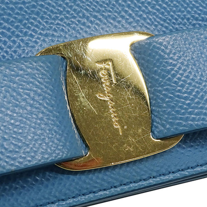 Ferragamo フェラガモ 二つ折り財布 ヴァラリボン ライトブルー レザー レディース 【中古】