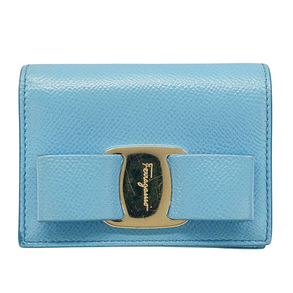 Ferragamo フェラガモ 二つ折り財布 ヴァラリボン ライトブルー レザー レディース 【中古】
