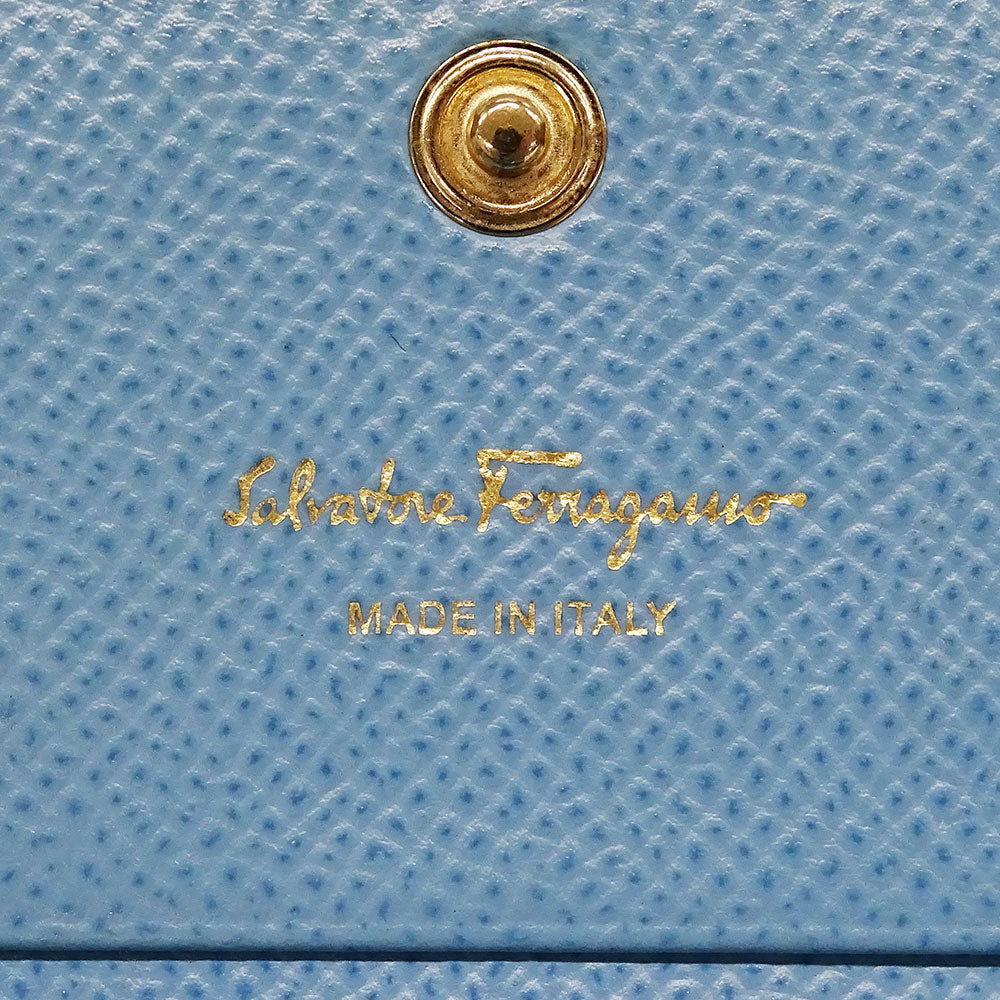 Ferragamo フェラガモ 二つ折り財布 ヴァラリボン ライトブルー レザー レディース 【中古】
