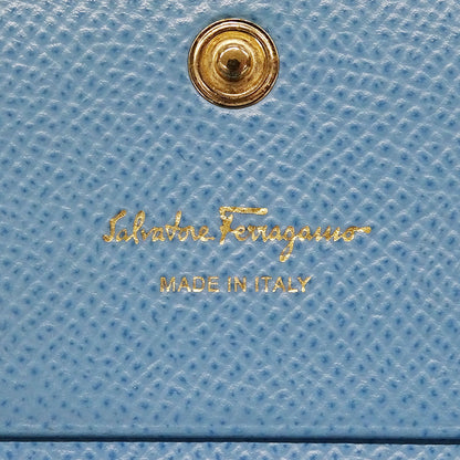 Ferragamo フェラガモ 二つ折り財布 ヴァラリボン ライトブルー レザー レディース 【中古】