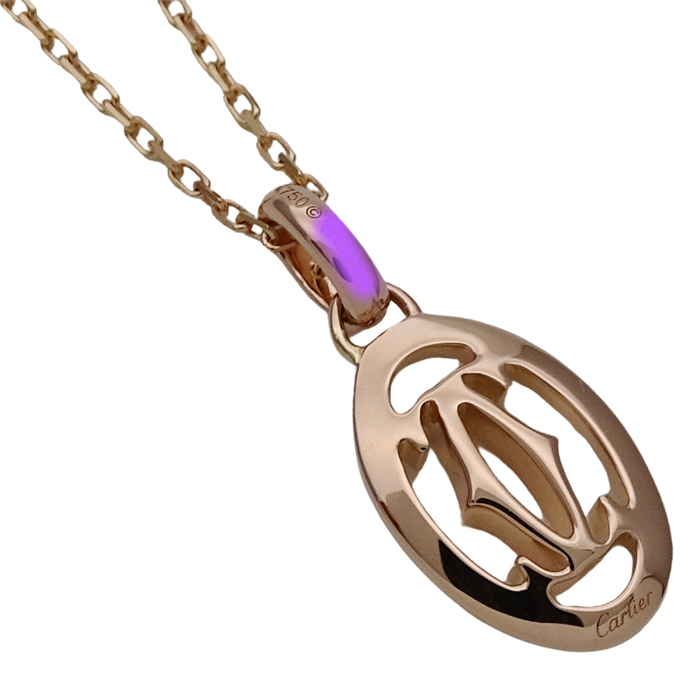 Cartier カルティエ ロゴドゥーブルC ネックレス 750PG ピンクゴールド ダイヤモンド レディース 磨き済み 【中古】