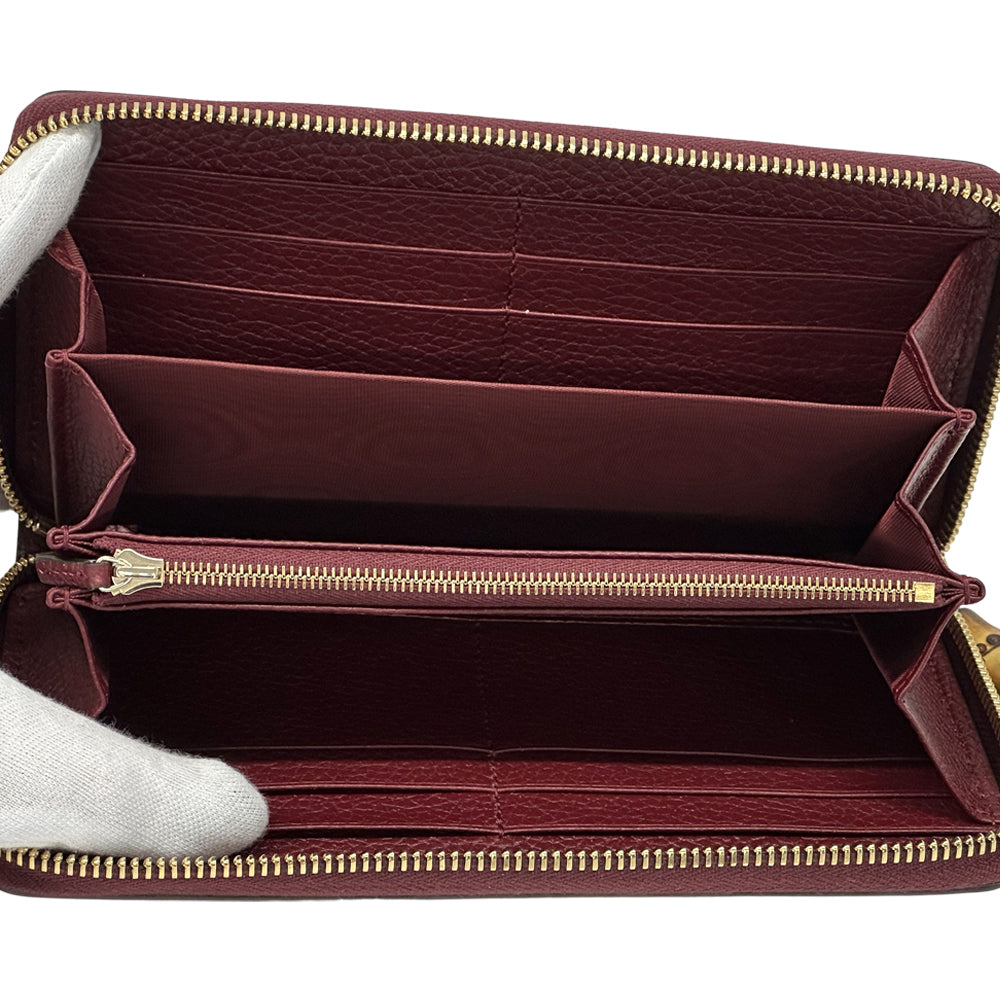 GUCCI グッチ 長財布 GGマーモント バンブー ボルドー レザー レディース 【中古】