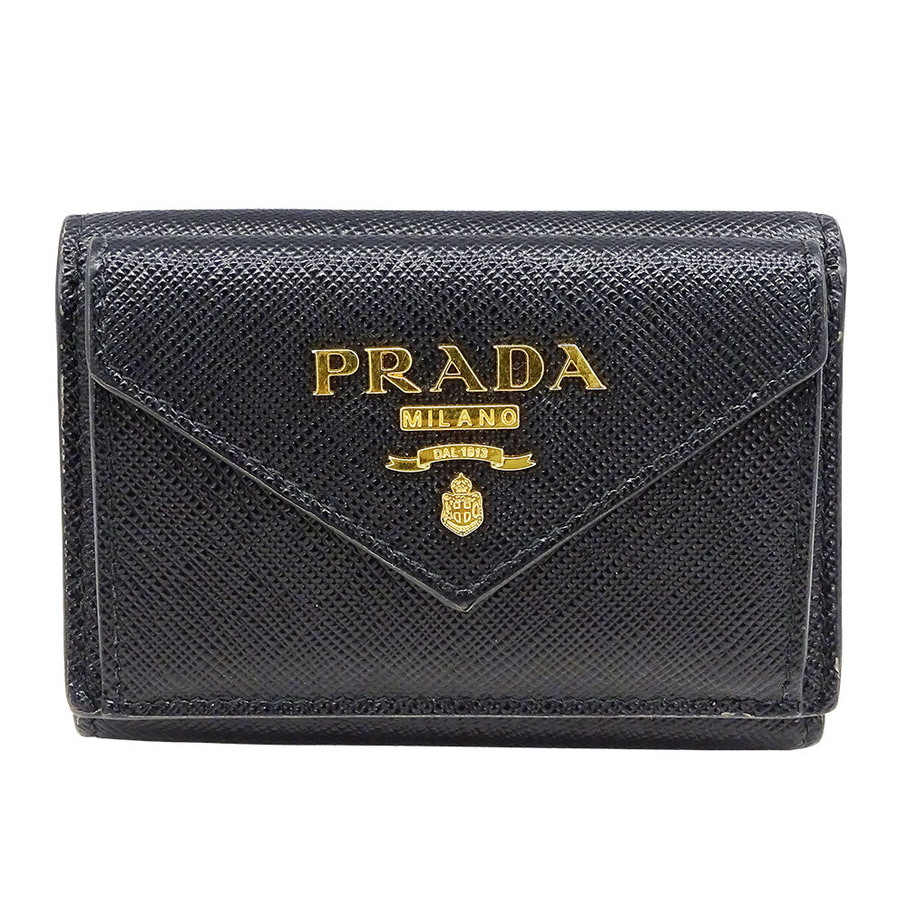 PRADA プラダ 三つ折り財布 ブラック 1MH021 レディース 【中古】