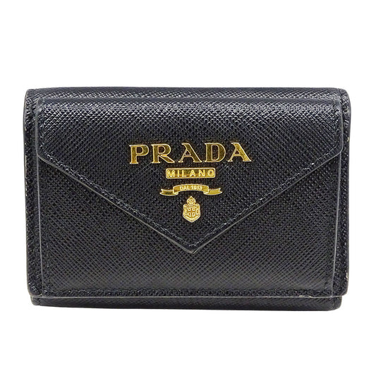 PRADA プラダ 三つ折り財布 ブラック 1MH021 レディース 【中古】