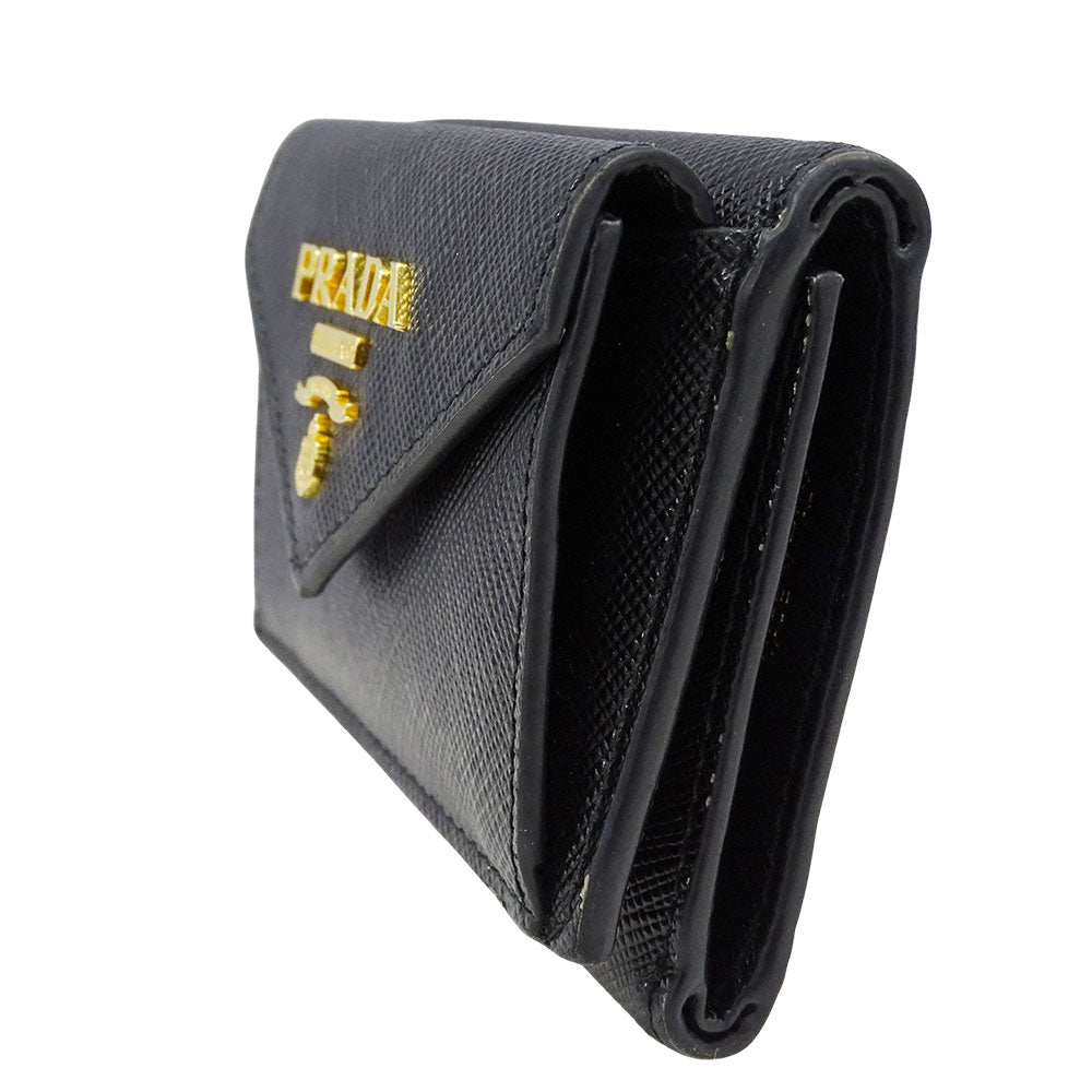 PRADA プラダ 三つ折り財布 ブラック 1MH021 レディース 【中古】