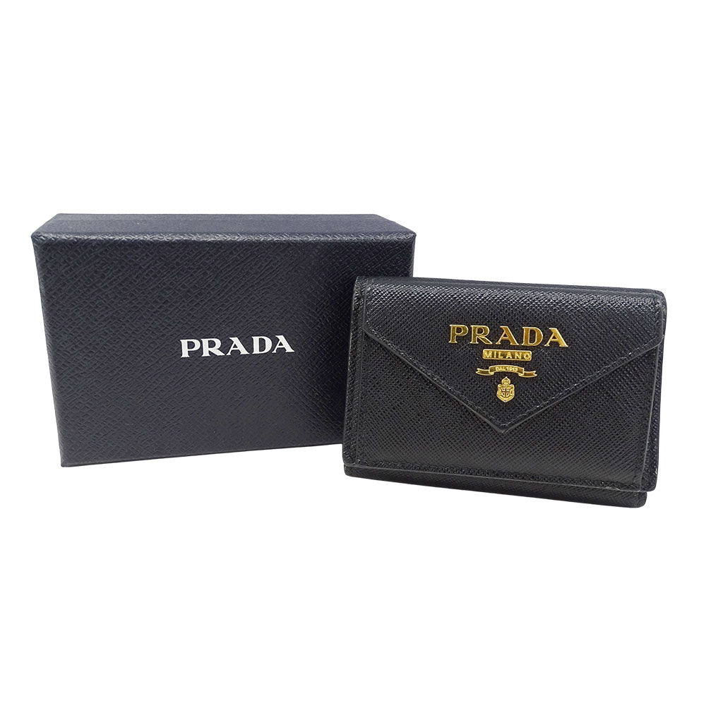 PRADA プラダ 三つ折り財布 ブラック 1MH021 レディース 【中古】