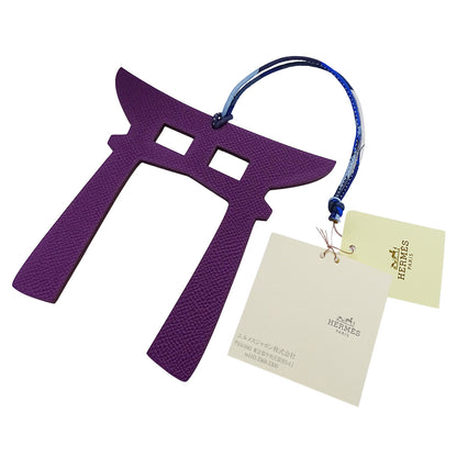 HERMES エルメス プティアッシュ 鳥居 チャーム ヴォーエプソン パープル ダークブラウン レディース メンズ 【中古】