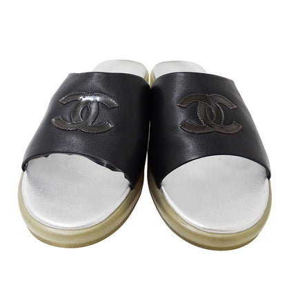 CHANEL シャネル サンダル ブラック シルバー レザー レディース 【中古】