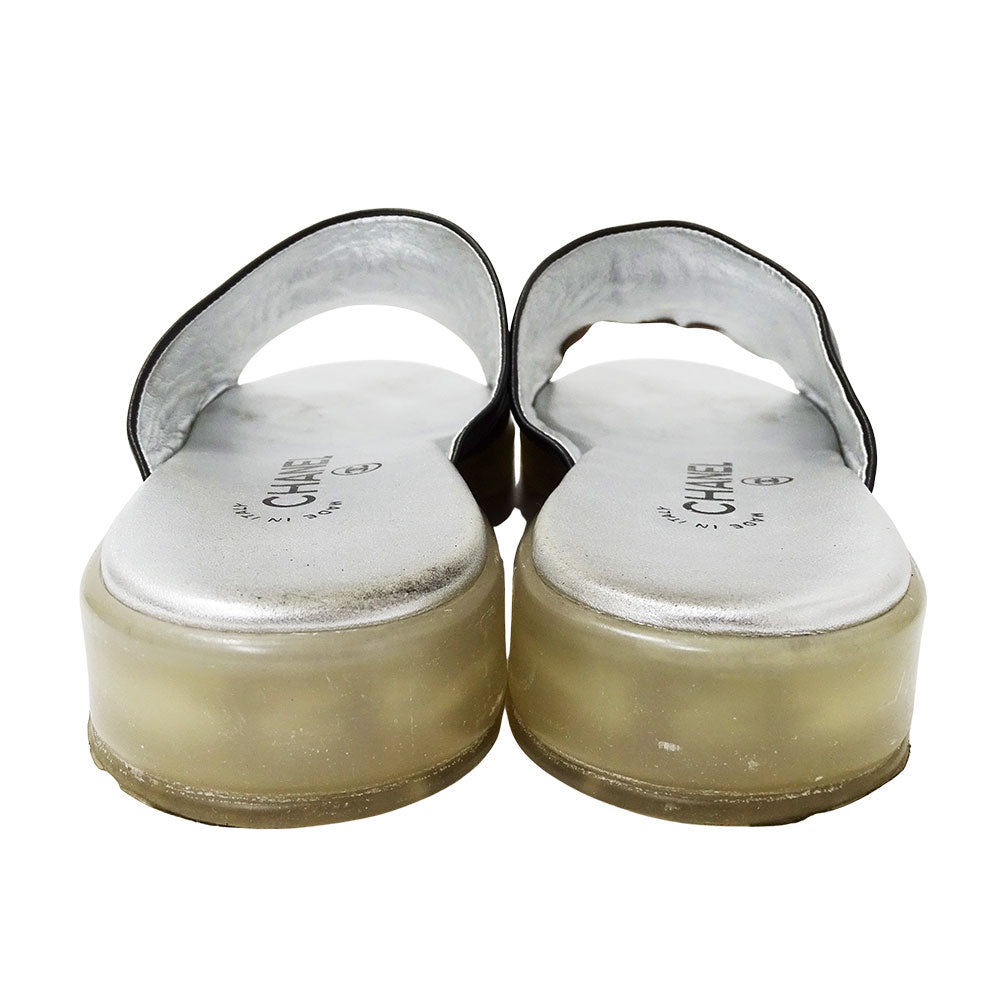 CHANEL シャネル サンダル ブラック シルバー レザー レディース 【中古】