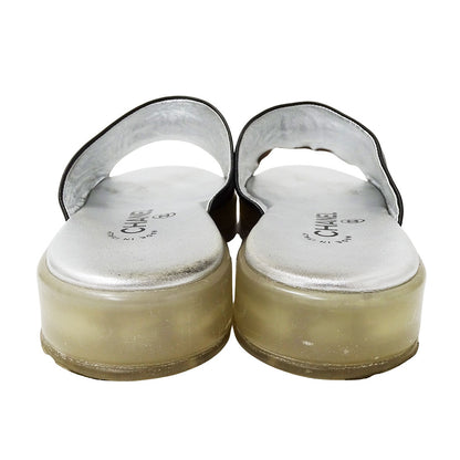 CHANEL シャネル サンダル ブラック シルバー レザー レディース 【中古】