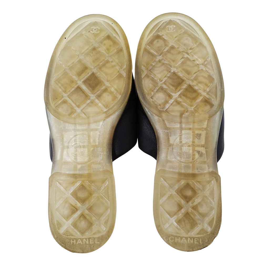 CHANEL シャネル サンダル ブラック シルバー レザー レディース 【中古】