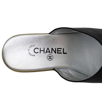CHANEL シャネル サンダル ブラック シルバー レザー レディース 【中古】