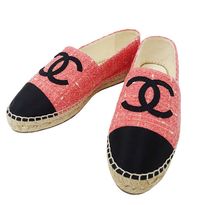 CHANEL シャネル エスパドリーユ その他靴 ピンク ブラック ツイード レディース 【中古】