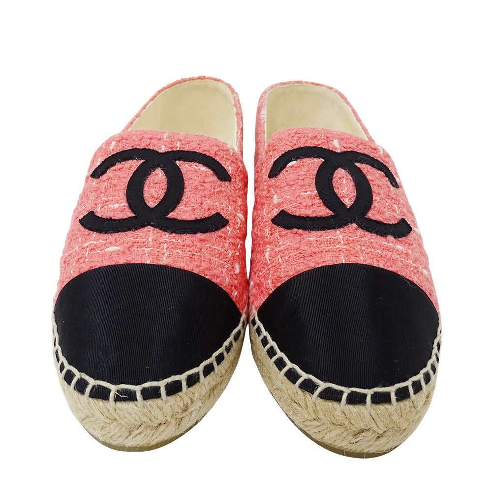 CHANEL シャネル エスパドリーユ その他靴 ピンク ブラック ツイード レディース 【中古】