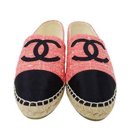 CHANEL シャネル エスパドリーユ その他靴 ピンク ブラック ツイード レディース 【中古】