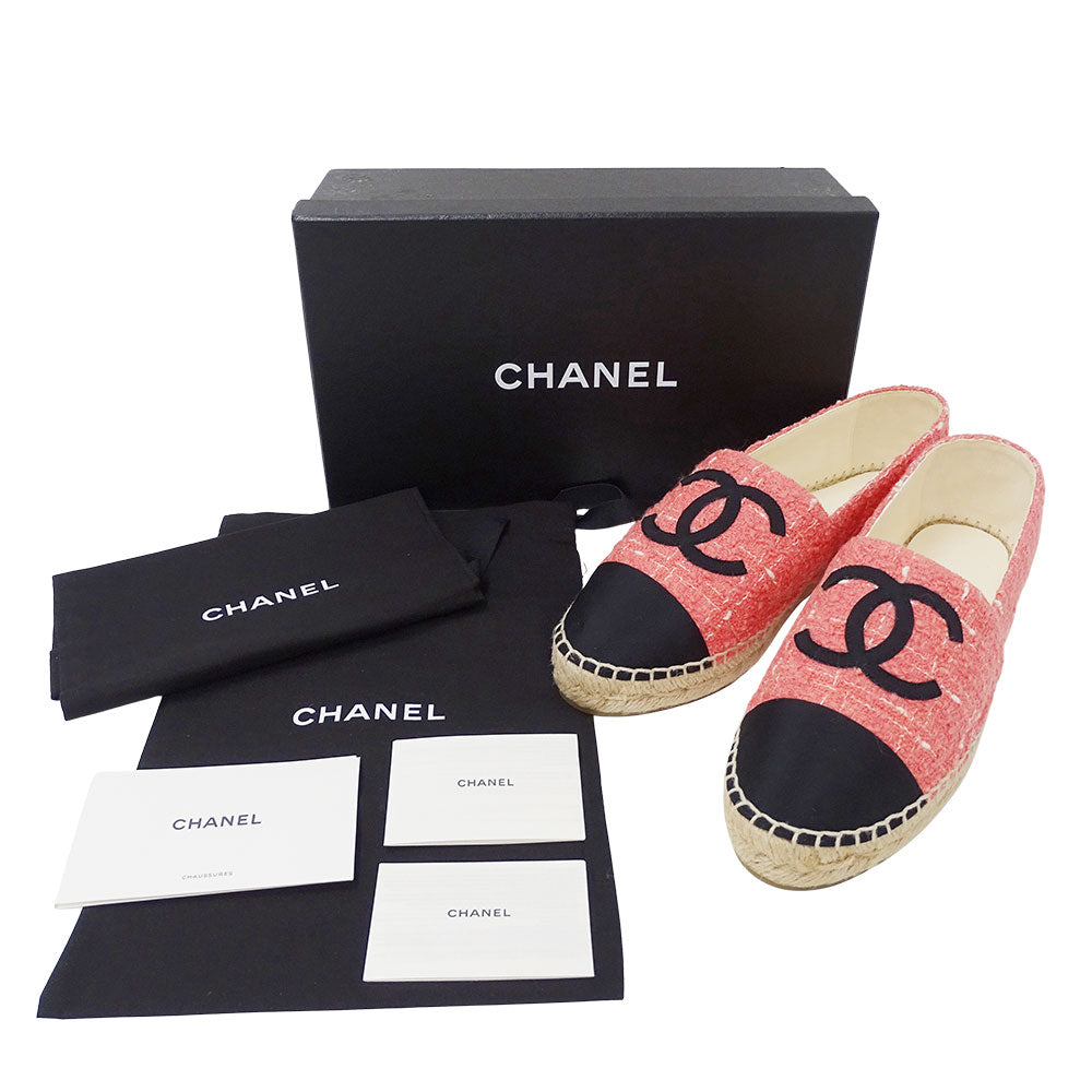 CHANEL シャネル エスパドリーユ その他靴 ピンク ブラック ツイード レディース 【中古】