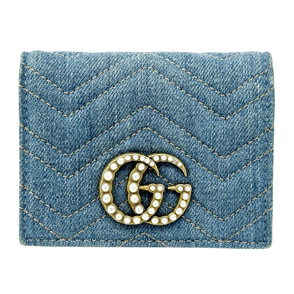 GUCCI グッチ コンパクトウォレット 二つ折り財布 GGマーモント ブルー 466492 デニム レディース 【中古】