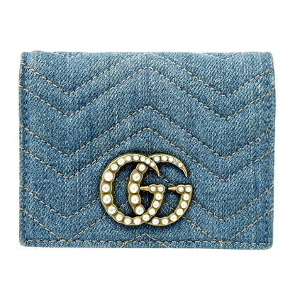 GUCCI グッチ コンパクトウォレット 二つ折り財布 GGマーモント ブルー 466492 デニム レディース 【中古】