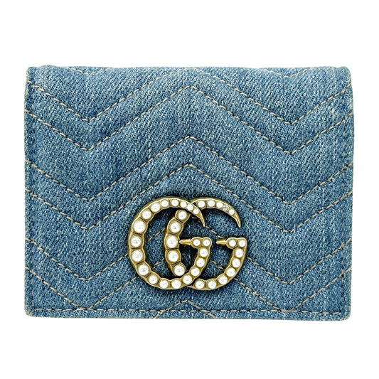 GUCCI グッチ コンパクトウォレット 二つ折り財布 GGマーモント ブルー 466492 デニム レディース 【中古】