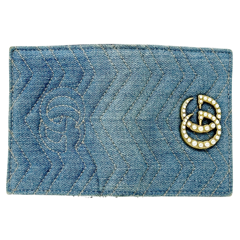 GUCCI グッチ コンパクトウォレット 二つ折り財布 GGマーモント ブルー 466492 デニム レディース 【中古】