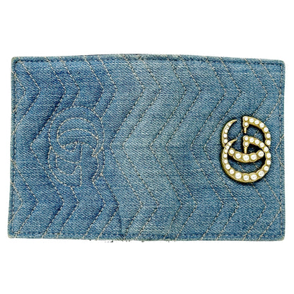 GUCCI グッチ コンパクトウォレット 二つ折り財布 GGマーモント ブルー 466492 デニム レディース 【中古】