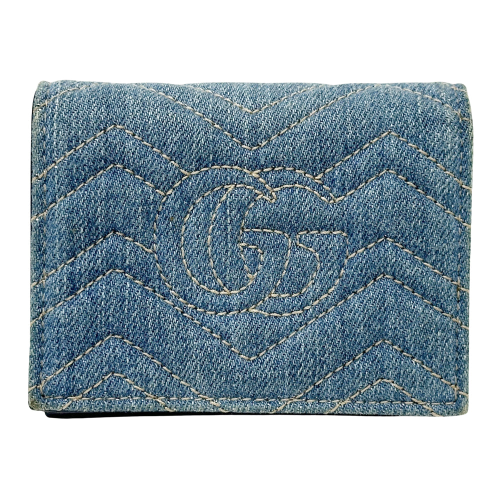 GUCCI グッチ コンパクトウォレット 二つ折り財布 GGマーモント ブルー 466492 デニム レディース 【中古】