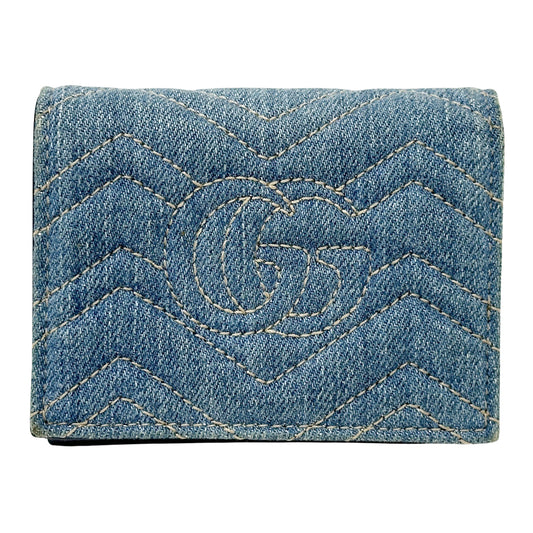 GUCCI グッチ コンパクトウォレット 二つ折り財布 GGマーモント ブルー 466492 デニム レディース 【中古】