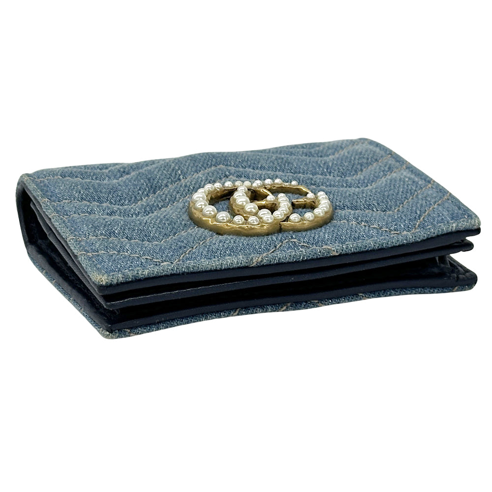 GUCCI グッチ コンパクトウォレット 二つ折り財布 GGマーモント ブルー 466492 デニム レディース 【中古】