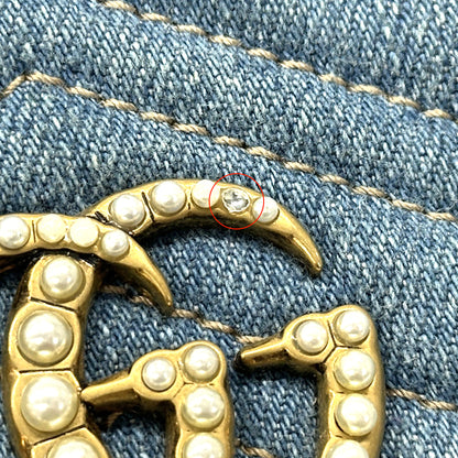 GUCCI グッチ コンパクトウォレット 二つ折り財布 GGマーモント ブルー 466492 デニム レディース 【中古】